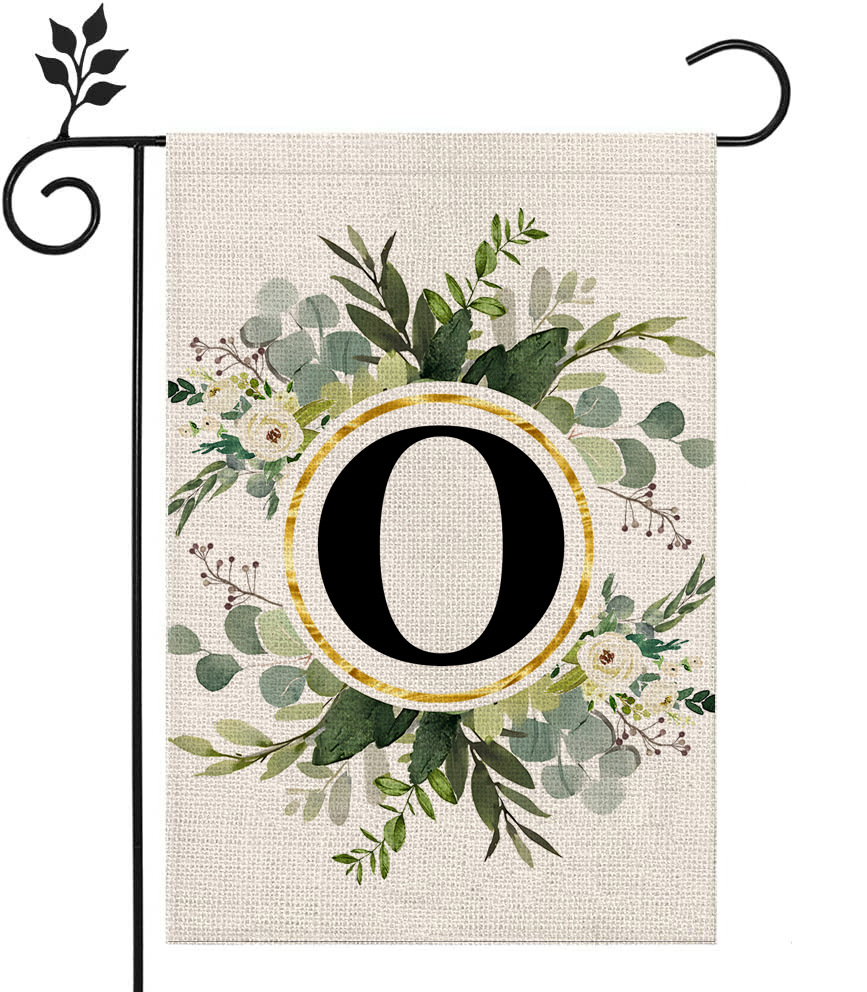 Picture of Simple ins style 26 letters + green plant printed linen garden flag surname initials courtyard door flag