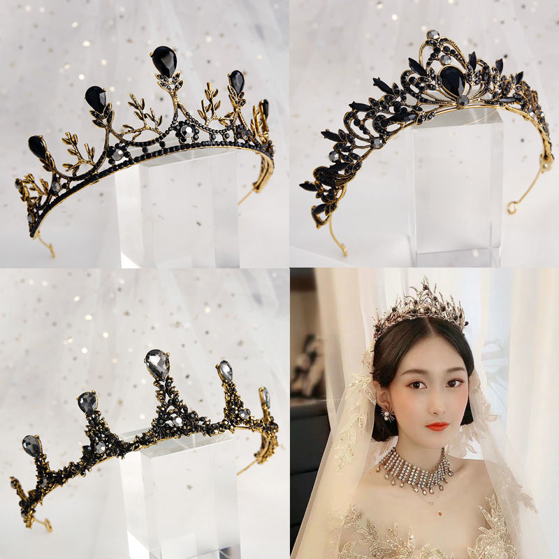 Baroque Vintage Black Luxury Crown Bridal Tiara Wedding Dress Wedding Birthday Female Crown 2020 New Wholesale