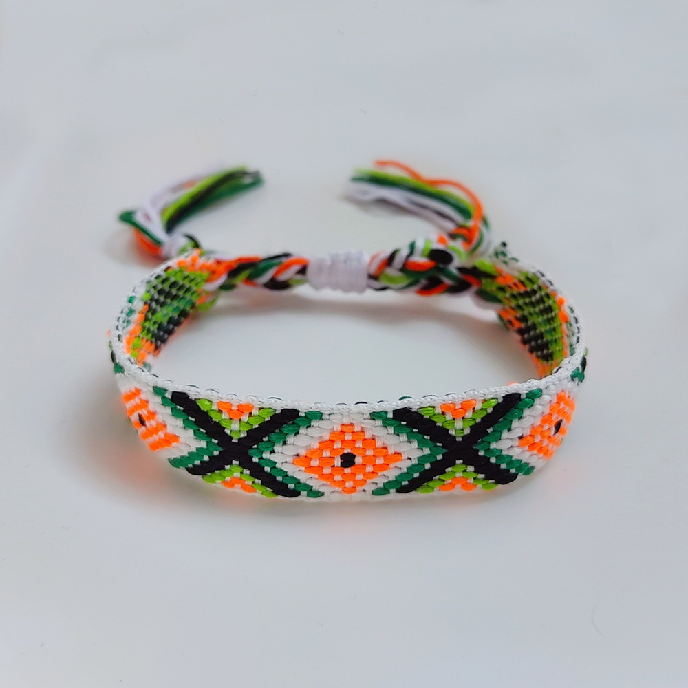 Picture of Colombian Style Ribbon Cotton Bracelet Women's Handmade Woven Ethnic Style Geometric Color Tassel Pure Lucky Hand Rope