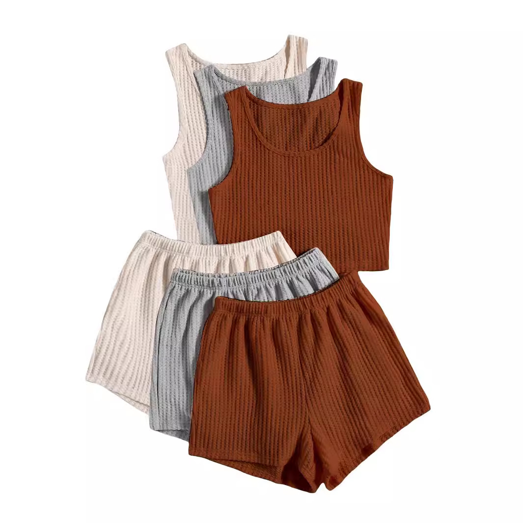 Spot 2024 European and American Amazon New Fashion Casual Two-Piece Set of Three Cross-Border Summer Shorts and Vest Set
