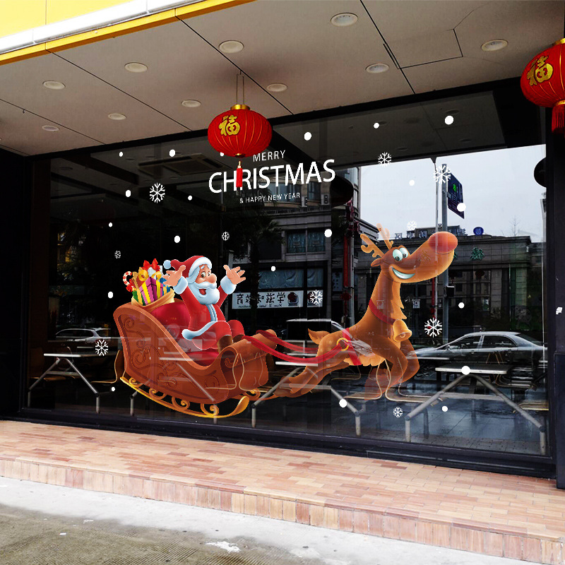Picture of Christmas Wall Stickers Glass Door Stickers Decoration Decorations Santa Sleigh Stickers Window Stickers