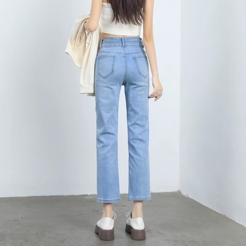Picture of Black Straight-Leg Jeans Women's Autumn and Winter Slimming High Waist Dummy Cropped Pants American Vintage Smoke Tube Pants