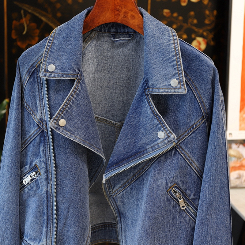Picture of Fried Street, handsome, fashionable and exquisite love! Large lapel zipper long sleeve motorcycle style Denim coat jacket women's fashion