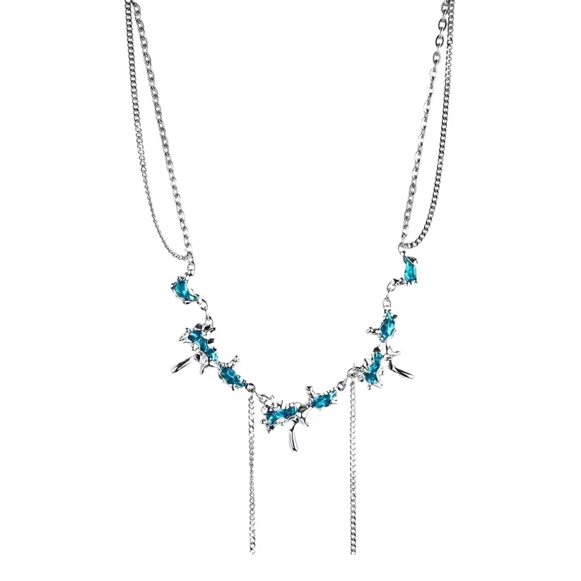Blue Sea Glacier tassel necklace female niche sweet cool hot girl accessories ins hip hop internet celebrity personalized clavicle chain