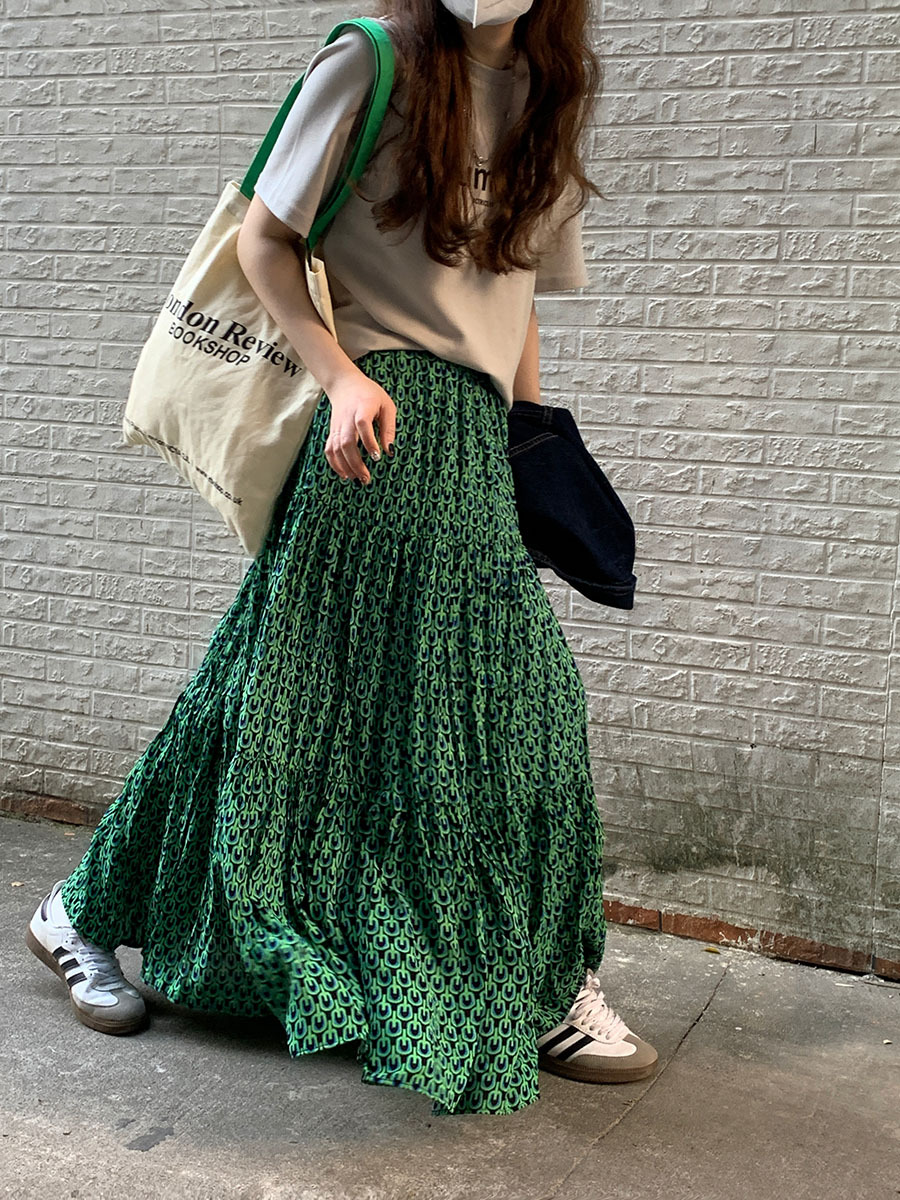 2025 Spring and Autumn New Elastic High Waist Pleated Long Skirt Slim Casual Skirt A-Line Women's Skirt