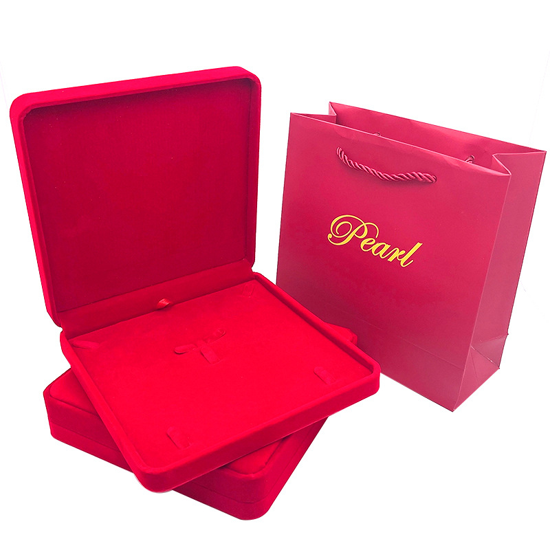 Red Round Flannel Set Box Jewelry Box Large Set Plush Face Hardware Box Jewelry Necklace Storage Box