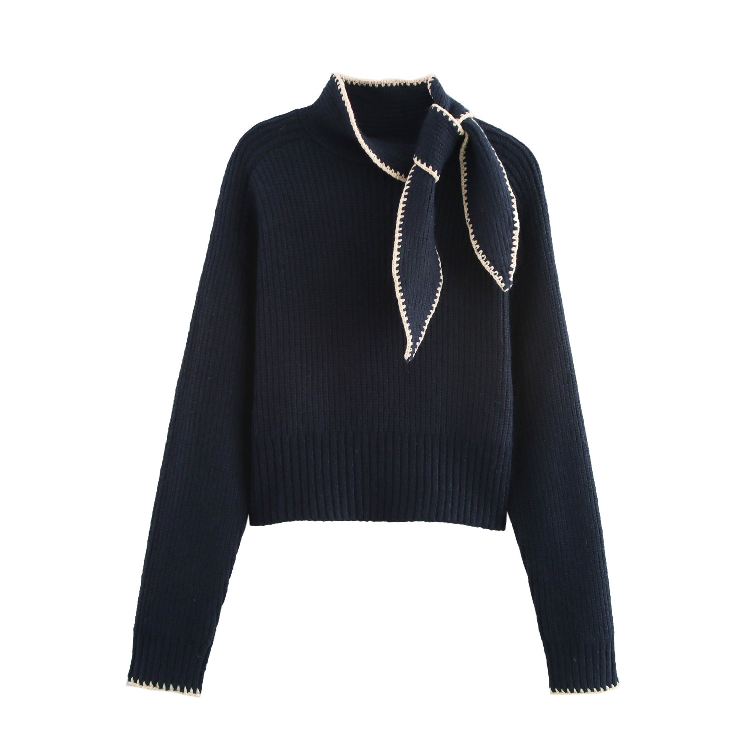 ZA cross-border women's clothing wholesale European and American style new bow retro niche design sweater 3920528