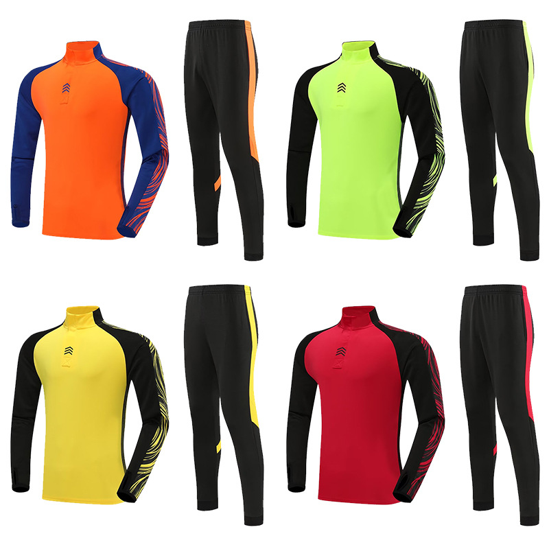 in stock autumn and winter half zipper fleece-lined long sleeve coat children's training clothes suit men's football clothes training clothes appearance clothes