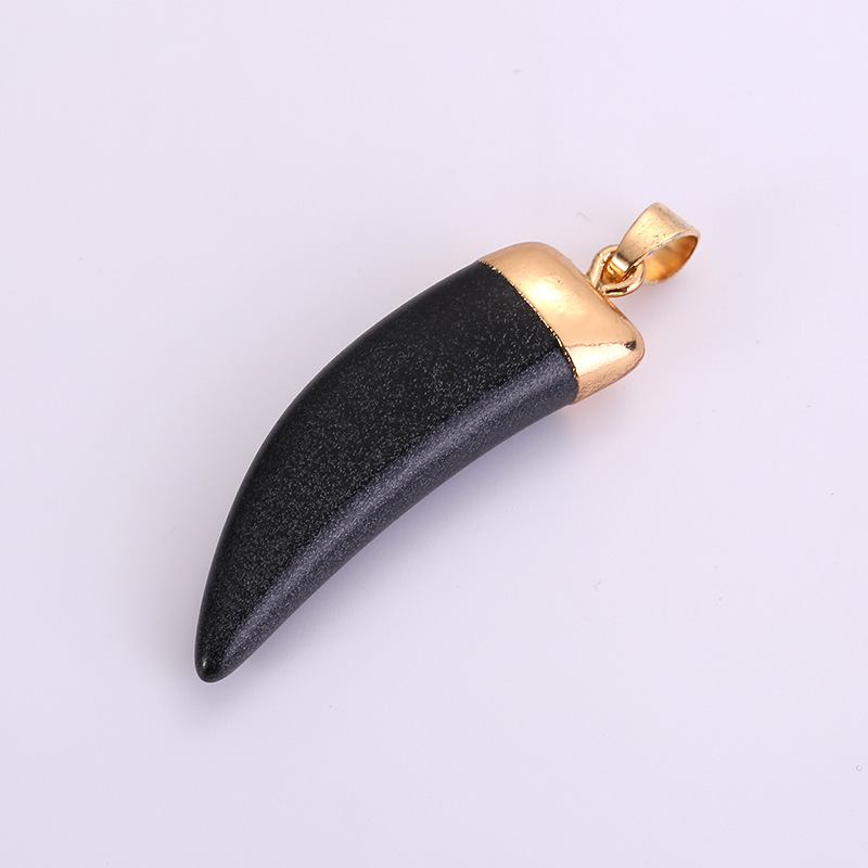 Picture of Frosted Black Crystal Horn Fashion Gold Electroplated Necklace Pendant Aliexpress ins European and American Cross-border Supply