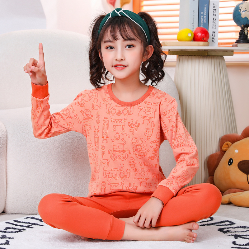Picture of 2024 Autumn and Winter Children's Round Neck Pure Cotton Home Clothes Pajamas for Boys and Girls Cartoon Autumn Clothes and Autumn Pants Bottoming Underwear Set