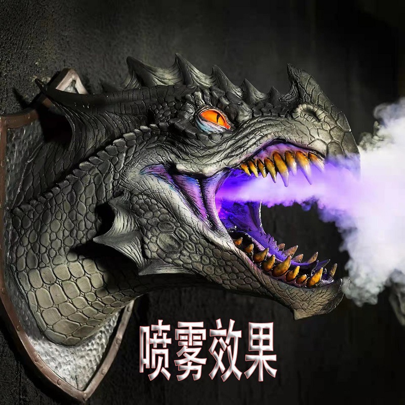 Cross-border independent station dinosaur head wall pendant LED luminous spray Dragon Legend home scene decoration props