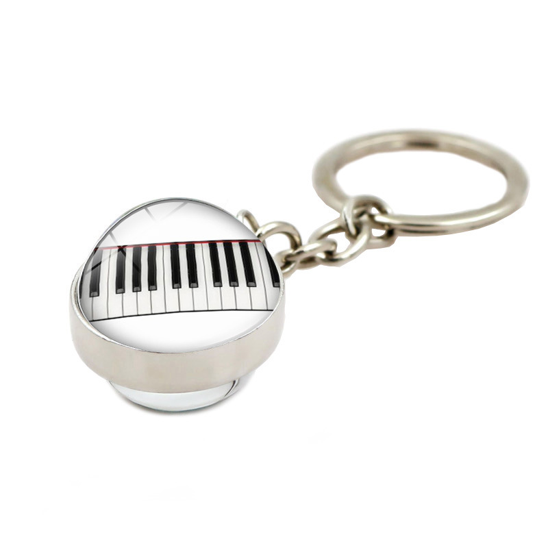 Picture of Music Symbol Piano Keys Time Gem Glass Ball Keychain Pendant Metal Key Chain Creative Small Gift