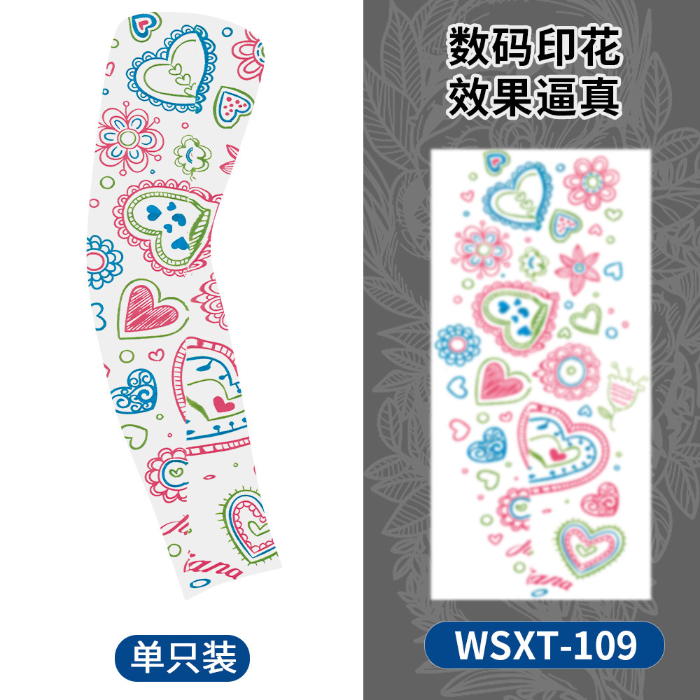 Picture of Summer Riding Sunscreen Tattoo Sleeve Simulation Tattoo Quick-drying Arm Protector Outdoor Sports Sunshade Breathable High Elastic Ice Sleeve