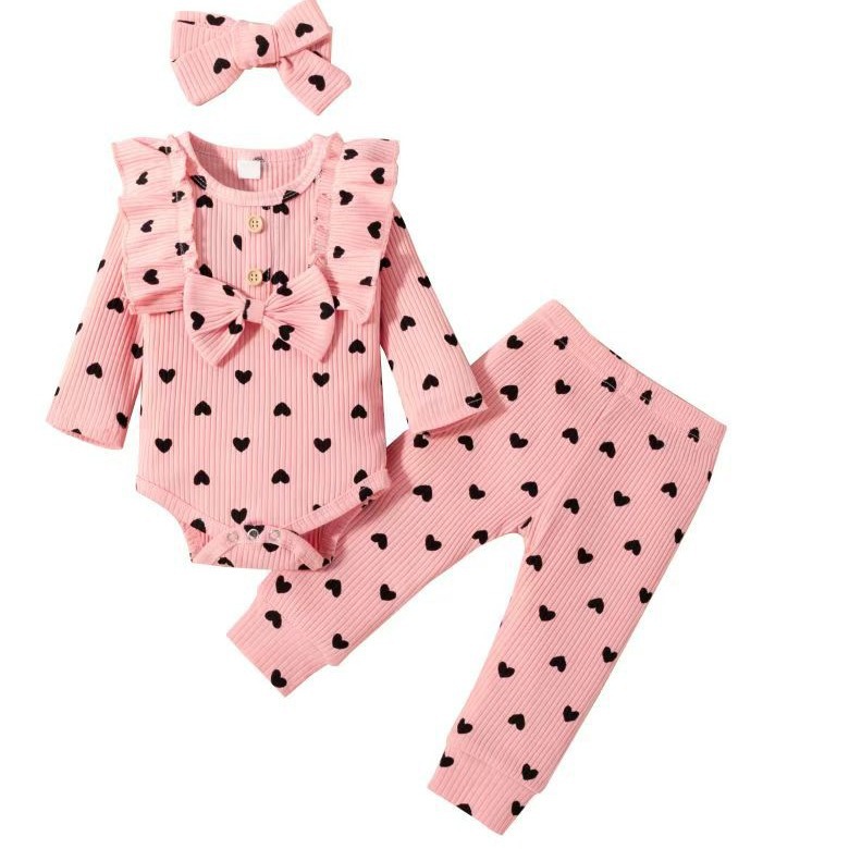 Picture of European and American Ins Export Spring & Fall Baby Girl Heart Long-Sleeved Harem + Pants + Hairband Headband Princess Three-Piece Suit
