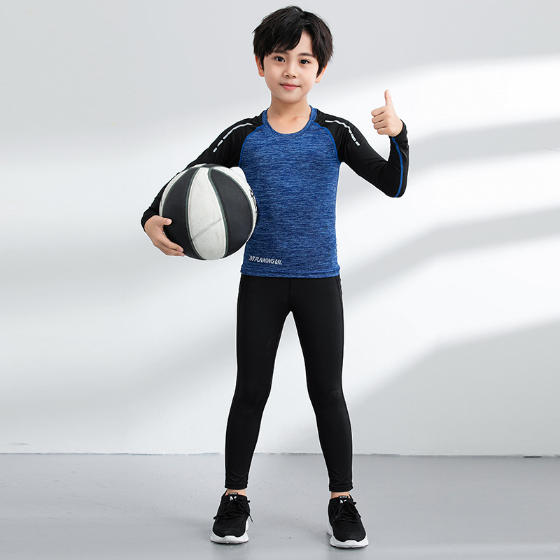 Picture of Children's Autumn and Winter Base Tight Suit Basketball Uniform Jersey Team Uniform Ball Suit Children's Autumn and Winter 2-Piece Tight Suit