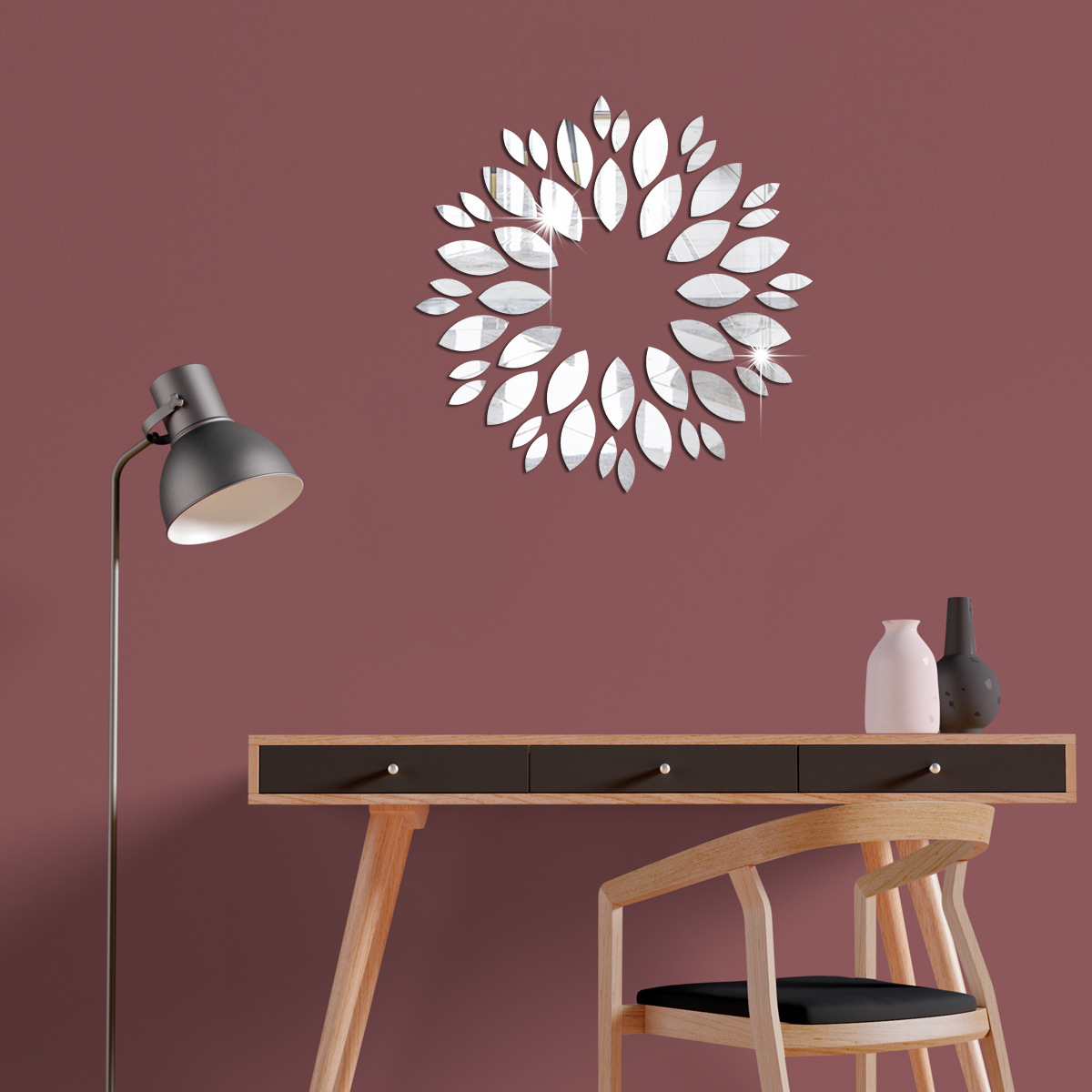 JM3238 Cross-border Creative diy Sunflower Mirror Stickers Living Room Bedroom Wall Decoration TV Background Wall Stickers
