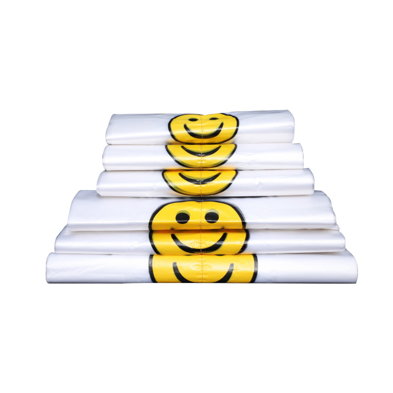 Thick transparent smiling face bag plastic bag takeaway packing bag supermarket shopping bag fruit vest bag food packaging bag