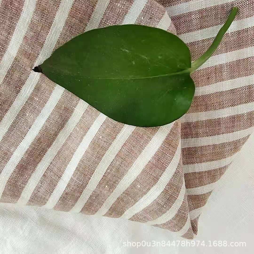 Khaki Pure Linen Wide Stripesd Fabric Yarn-dyed Stripesd Enzyme Washed Linen Curtain Linen