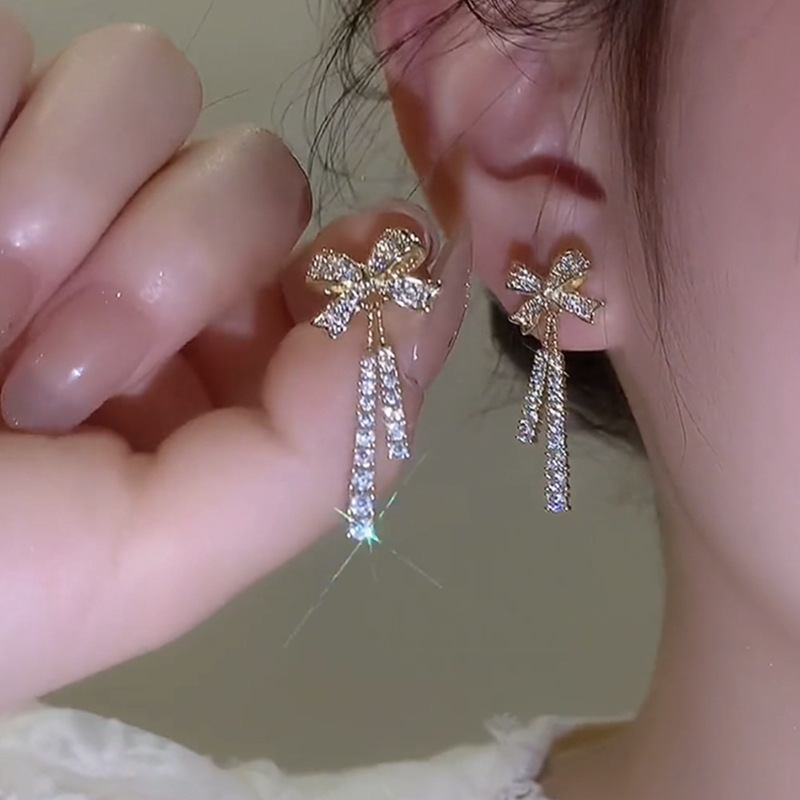 Korean Style Light Luxury Bow Tassel Earrings Fashion Elegant Earrings New Fashionable Design 925 Silver Needle