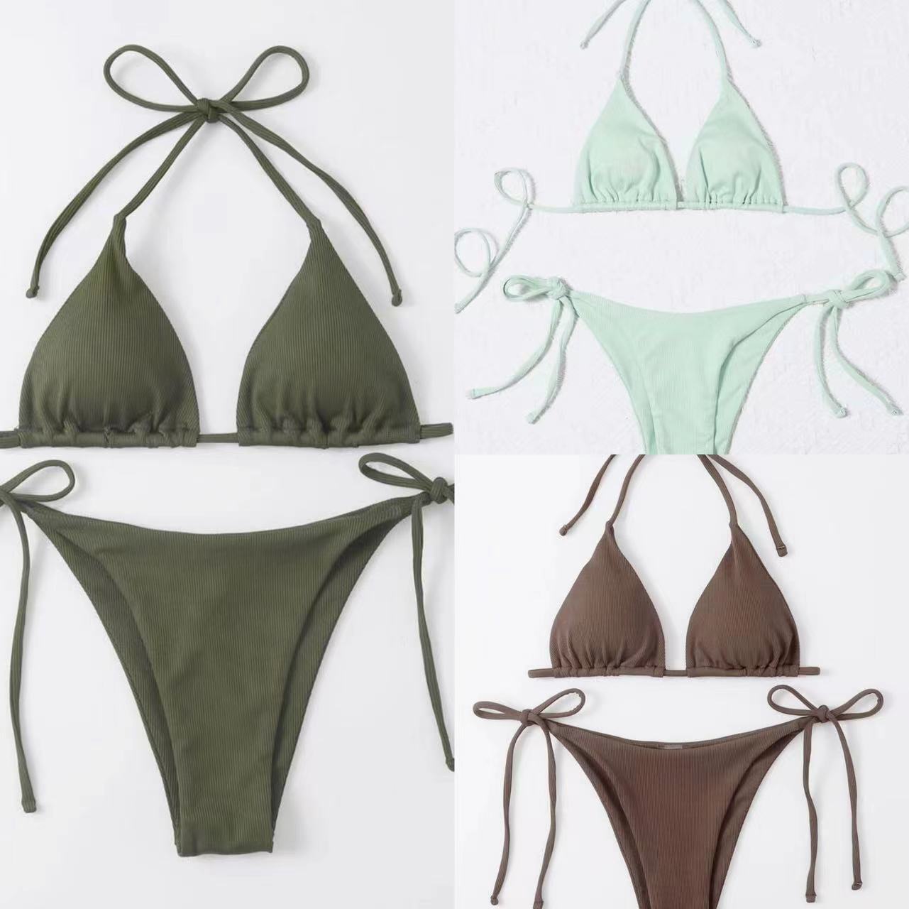 2025 European and American New Sexy Three-Point Small Pit Split Swimsuit Bikini Bikini Cross-Border Aliexpress