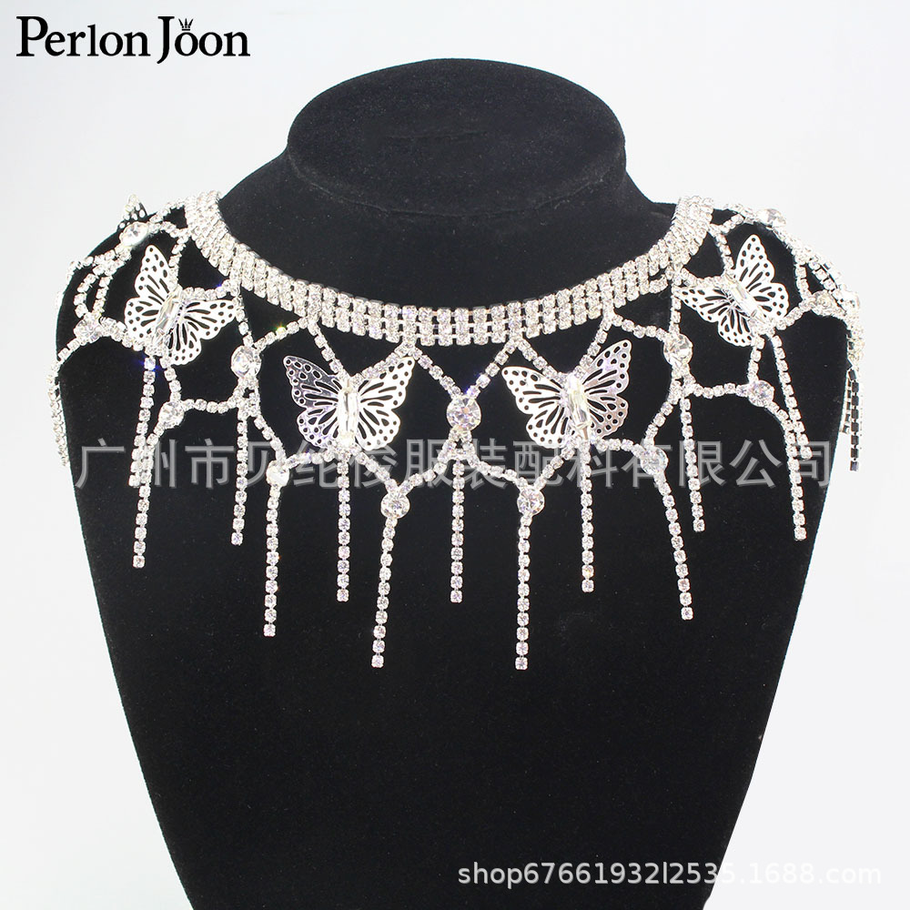 Boutique tassel butterfly silver rhinestone decorative diamond chain headdress wedding dress DIY welding code chain clothing accessories