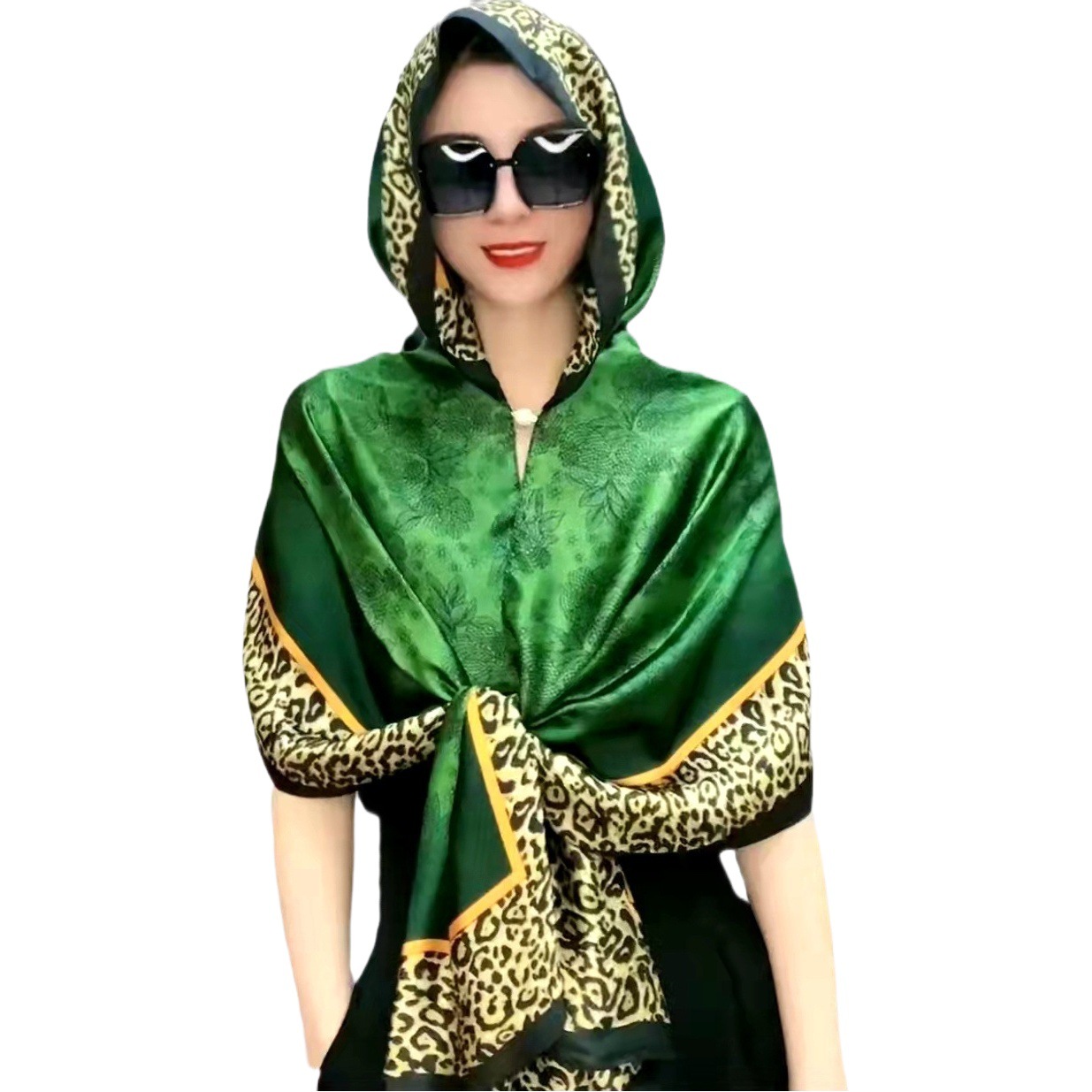 Spring High-grade Scarf Scarf Hat Women's Sunscreen Hooded Shawl All-match Printed Long Magnetic Button Scarf