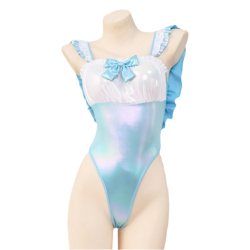 Laser backless swimsuit sexy bow conjoined dead water private maid suit photo swimwear pajamas wholesale