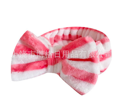 Picture of Korean Style Cute Dot Striped Headband Bow Hair Band Plush Hair Accessories Face Wash Hair Band Makeup Mask