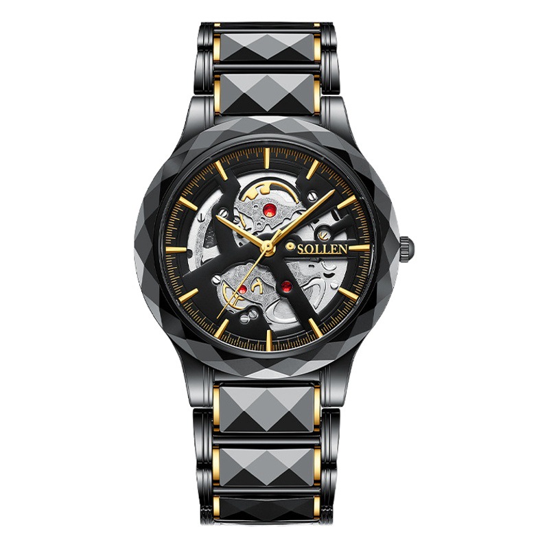 SOLLEN SOLLEN 2021 new ceramic steel belt men's quartz watch fashion trendy cool men's fashion student