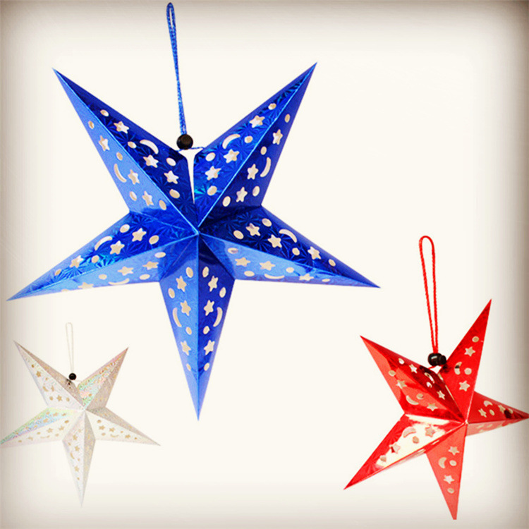 Picture of Three-dimensional laser five-pointed star ceiling ornaments cardboard five-star Christmas decoration colorful star paper five-star decoration