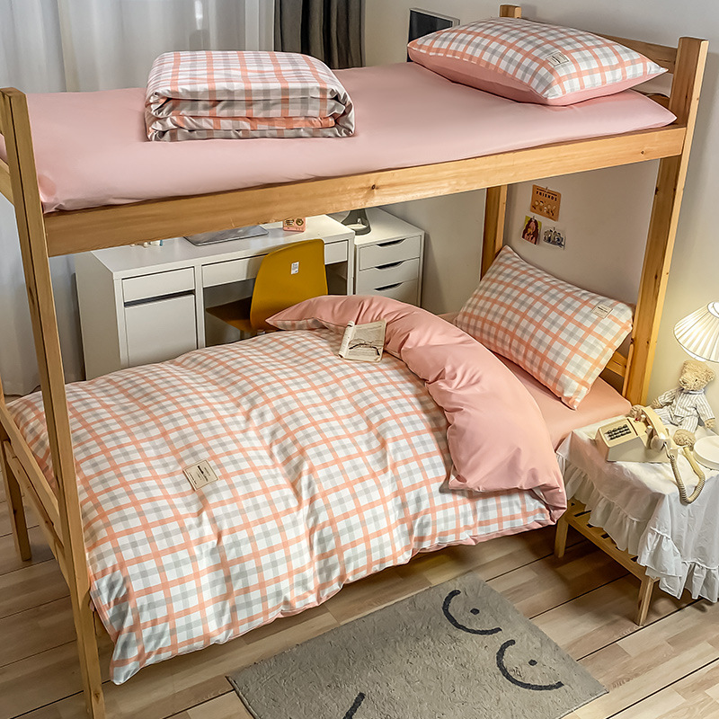 Picture of Bedding Three-Piece Set for Single Bed, Plaid Bed Sheet, Duvet Cover, Solid Color Set, Six-Piece Set for Student Dormitory, Reactive Printing and Dyeing