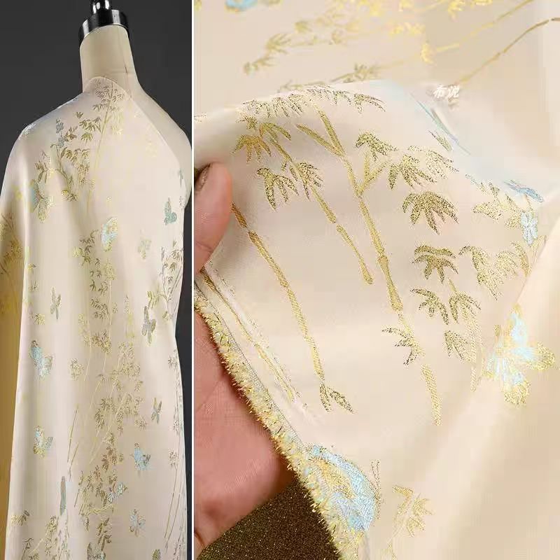 Guofeng Bamboo Butterfly Jacquard Brocade Fabric New Chinese Shiny Gold Silk Coat Song Brocade Fabric