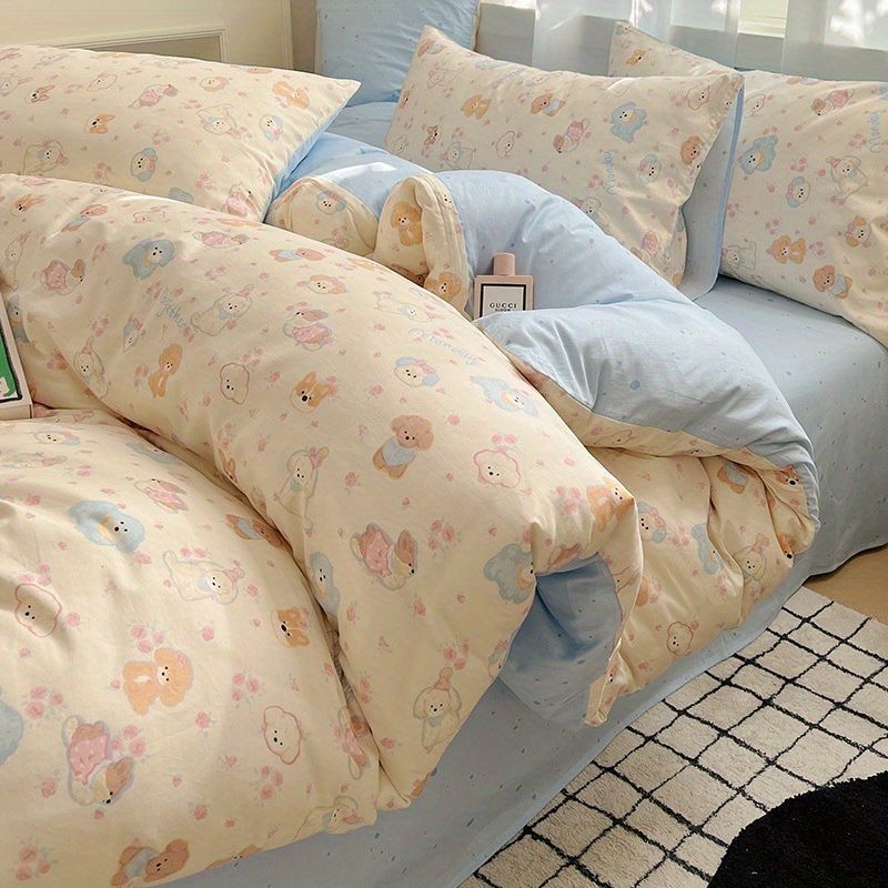 Picture of Washed Cotton Bed Sheet Four-Piece Set, Fresh Style Duvet Cover, Simple Ins Student Dormitory Three-Piece Duvet Cover Set