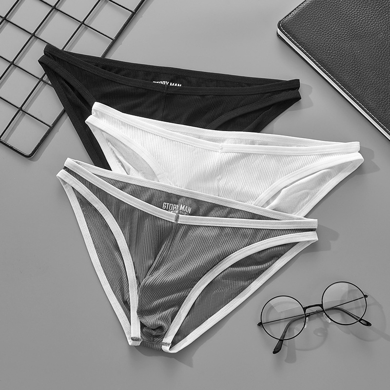 Gtopx Men's V-Shaped Low-Waist Sexy U-Convex Briefs Sweat-Absorbent Breathable Sports Ribbed High-Elastic Thin Underwear