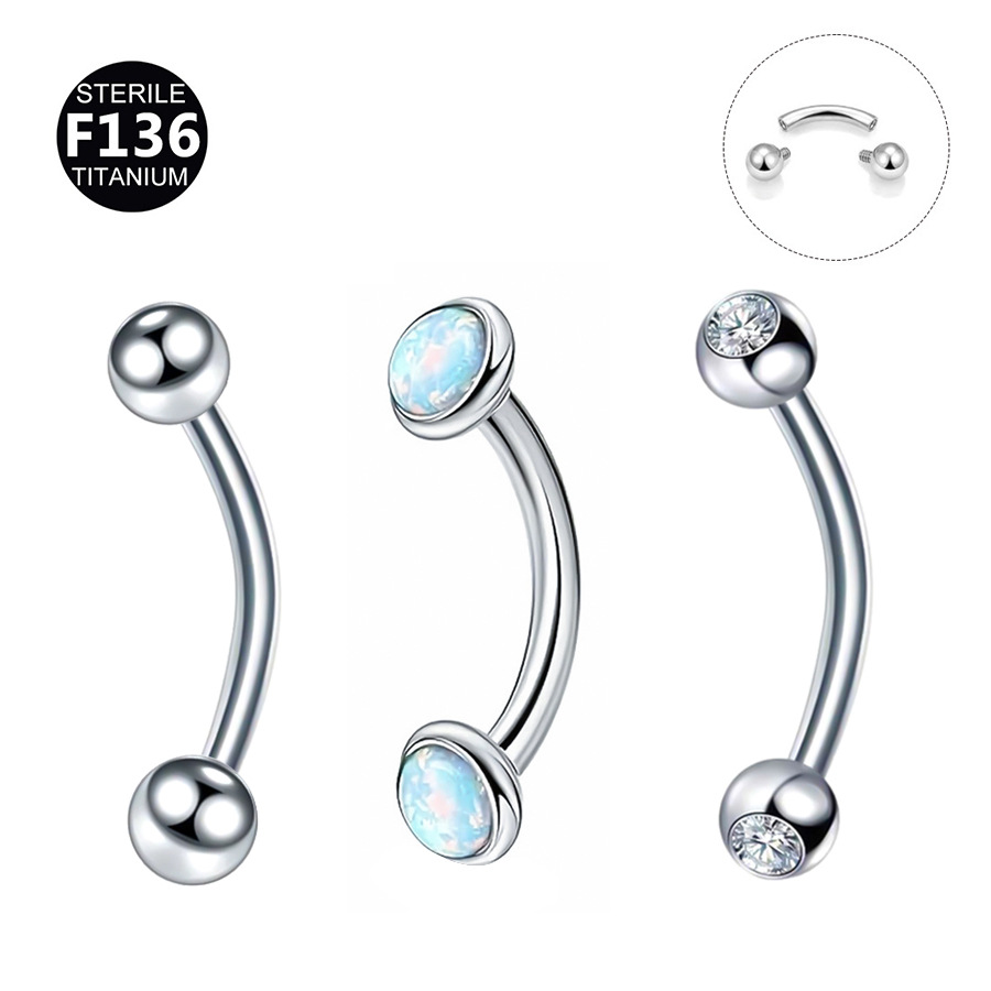 F136 Titanium 1.6/1.2mm Thick Internal Thread Navel Ring 5A Diamond Ball Opal Round Ball Eyebrow Nail Piercing Jewelry