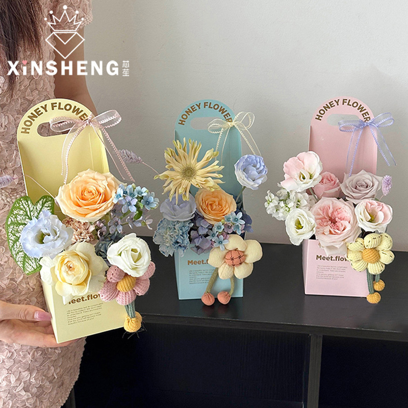 Core gilded portable flower arrangement box flower bouquet gift box handmade floral diy packaging gift box packaging materials