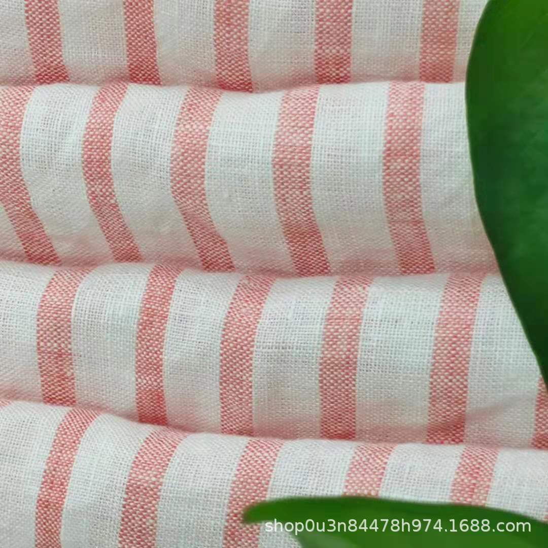 Pure Linen Red and White Strip Wide Enzyme Washing Fabric 280CM Wide Linen Washing Cloth Bedding Curtain Cloth