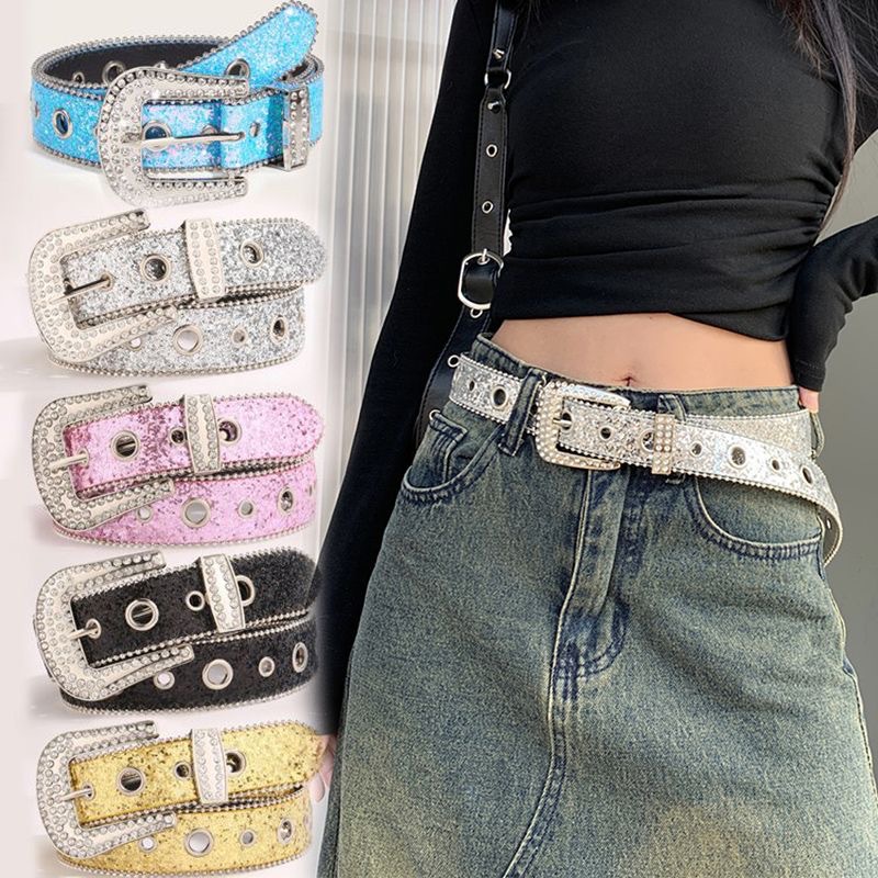 Rhinestone Belt Women's Ins Style Wide Belt Decoration European and American Fashion Personality Sequin Jeans with All-match Design Sense