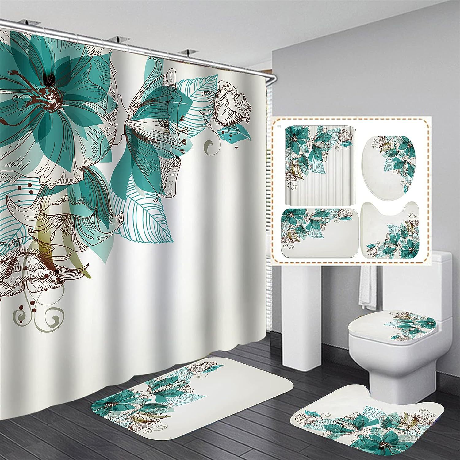 Picture of Cross-border supply non-perforated waterproof shower curtain bathroom partition bathroom thickened printed hanging curtain manufacturers wholesale