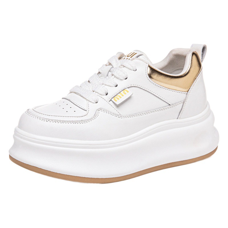Genuine Leather White Shoes Women's 2025 Spring New All-match Thick-soled Casual Shoes Small Platform Shoes for Four Seasons sneaker