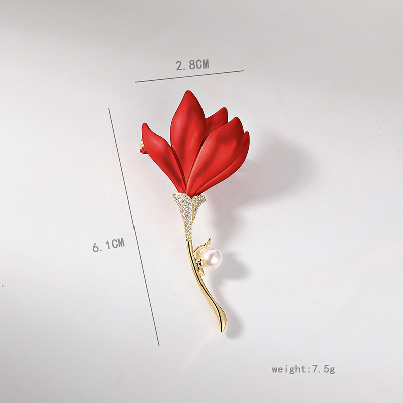 Picture of National Fashion red ethnic style cheongsam chest decoration copper zircon Pearl empty support semi-finished French brooch factory wholesale
