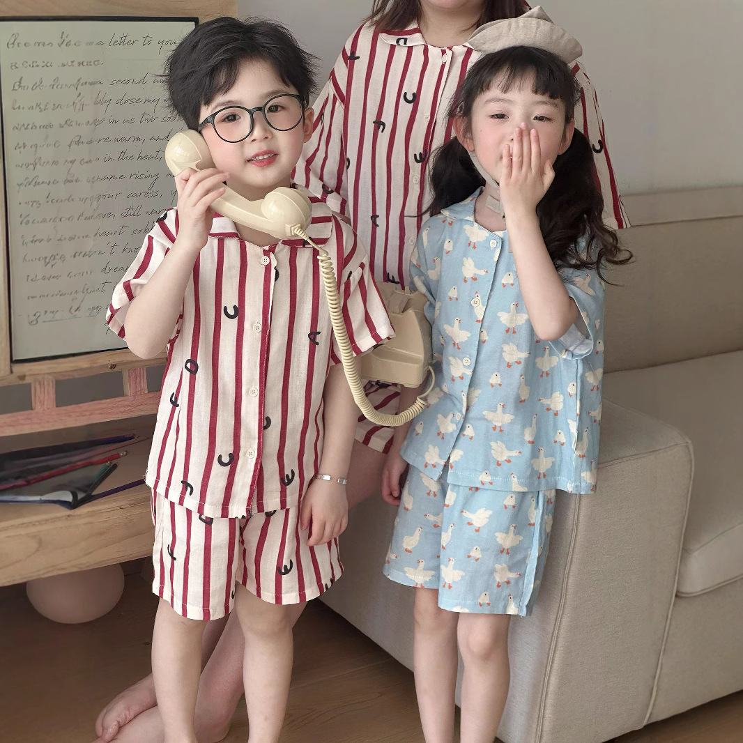 Picture of Children's Pajamas Summer Class A Parent-child Short-sleeved Shorts suit Boys and Girls Gauze Thin Home Clothes Baby Pajamas