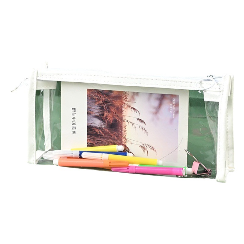 In-Stock Pvc Student Stationery Storage Transparent Pencil Case Pvc Triangle Simple Exam Custom In-Stock