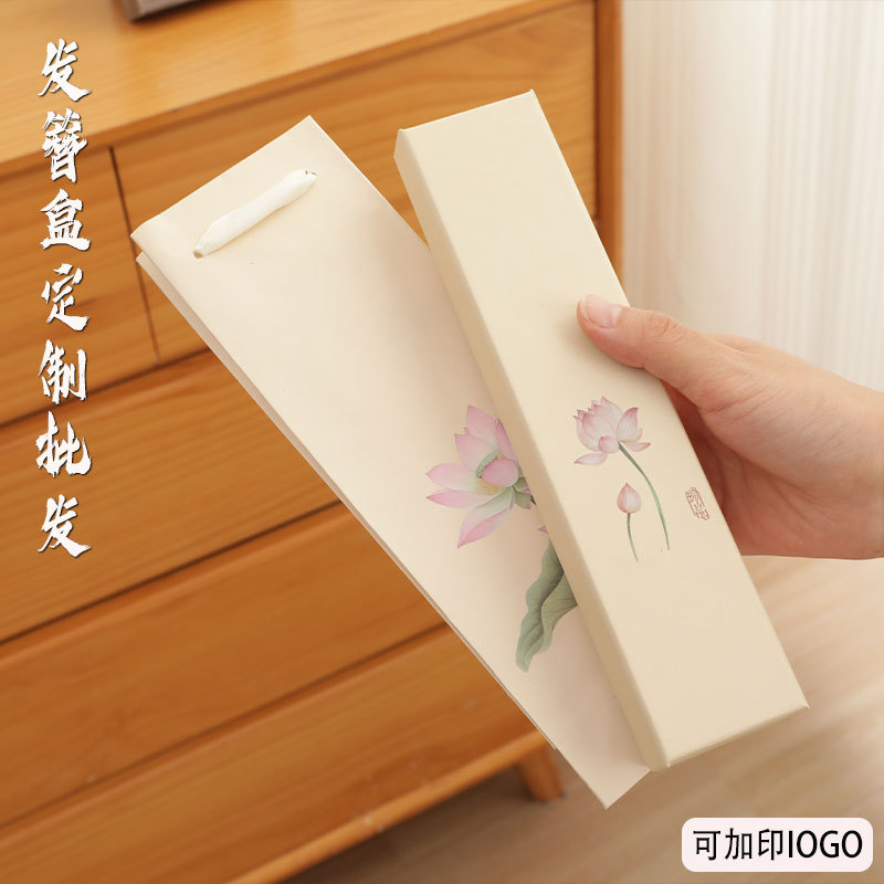Picture of Lotus Bud Hairpin Box Jewelry Box Packaging Box Heaven and Earth Cover Rectangular Wooden Hairpin Silver Hairpin Hairpin Gift Box for Stall Wholesale