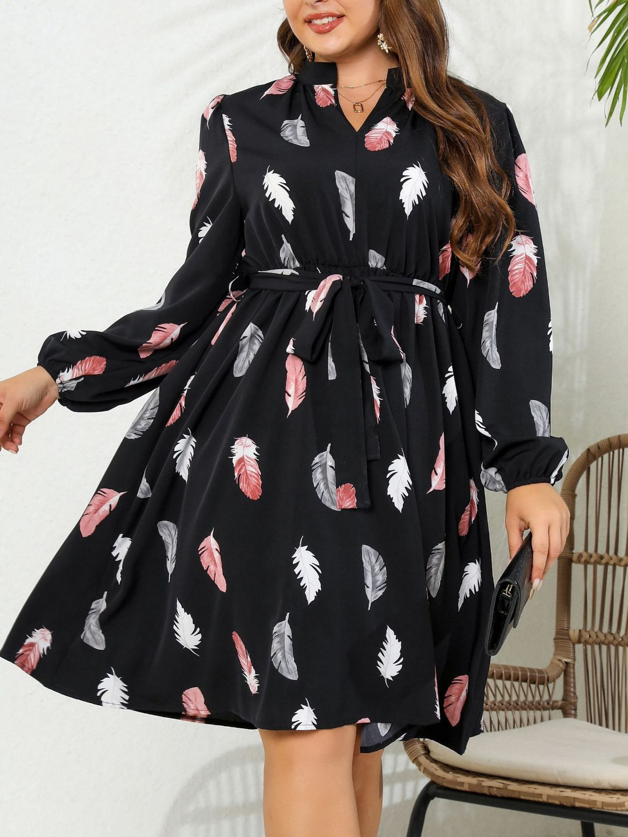 Amazon autumn long sleeve printing dress Europe and the United States cross-border elegant foreign trade new plus size chubby girl dress women