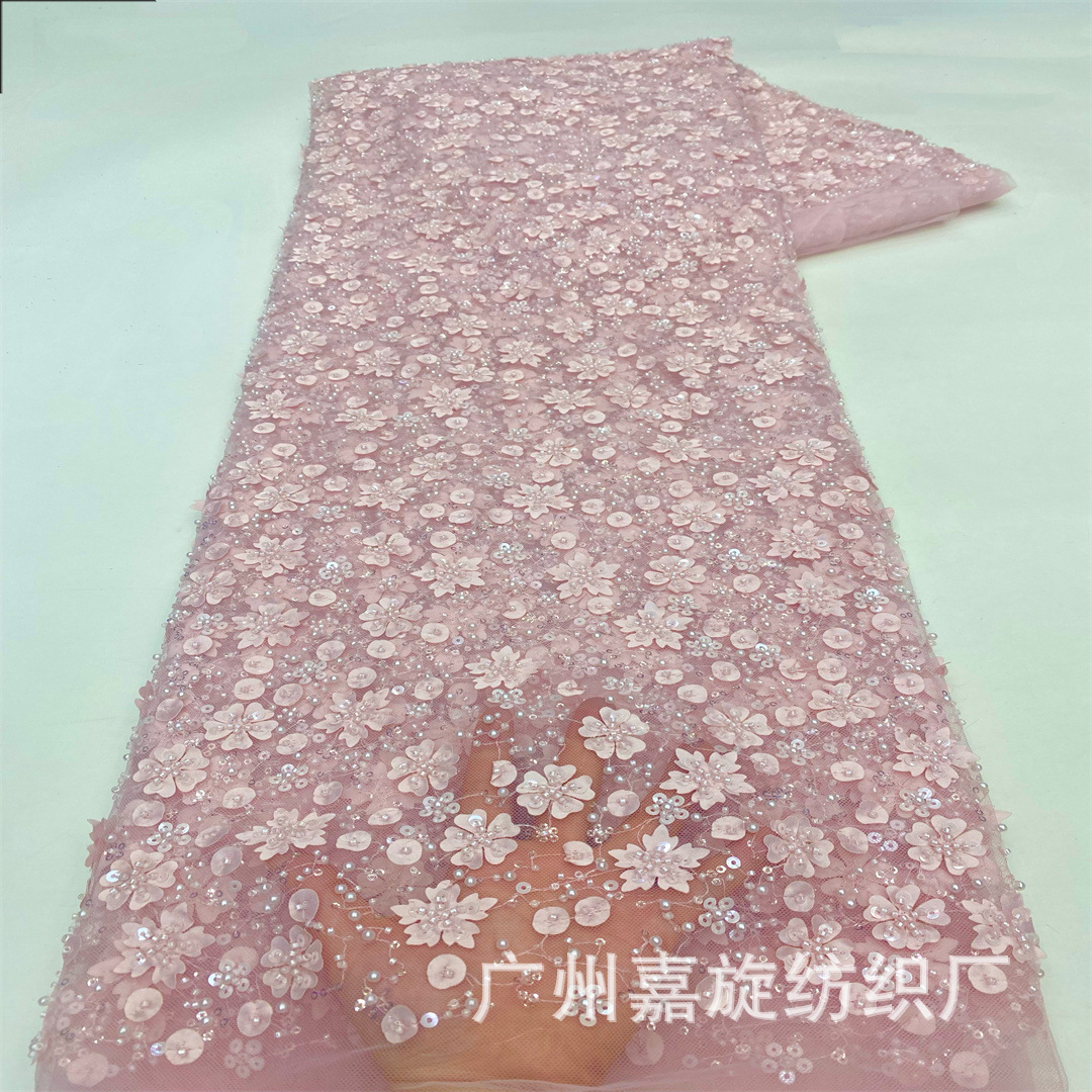 Laser three-dimensional small flower beads embroidered cloth summer fashion women's wedding dress children's dress tail skirt sequin fabric