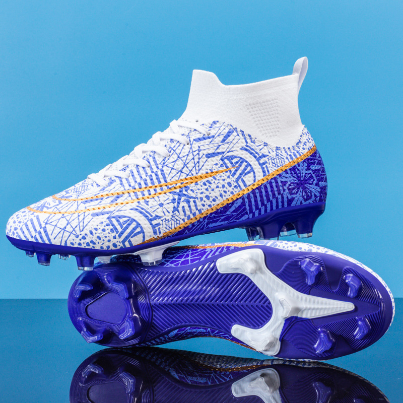 Picture of Cross-Border High-Top Adult Football Shoes for Men and Women Tf Broken Spikes Artificial Turf Ag Long Spikes Student Training Football Shoes Wholesale