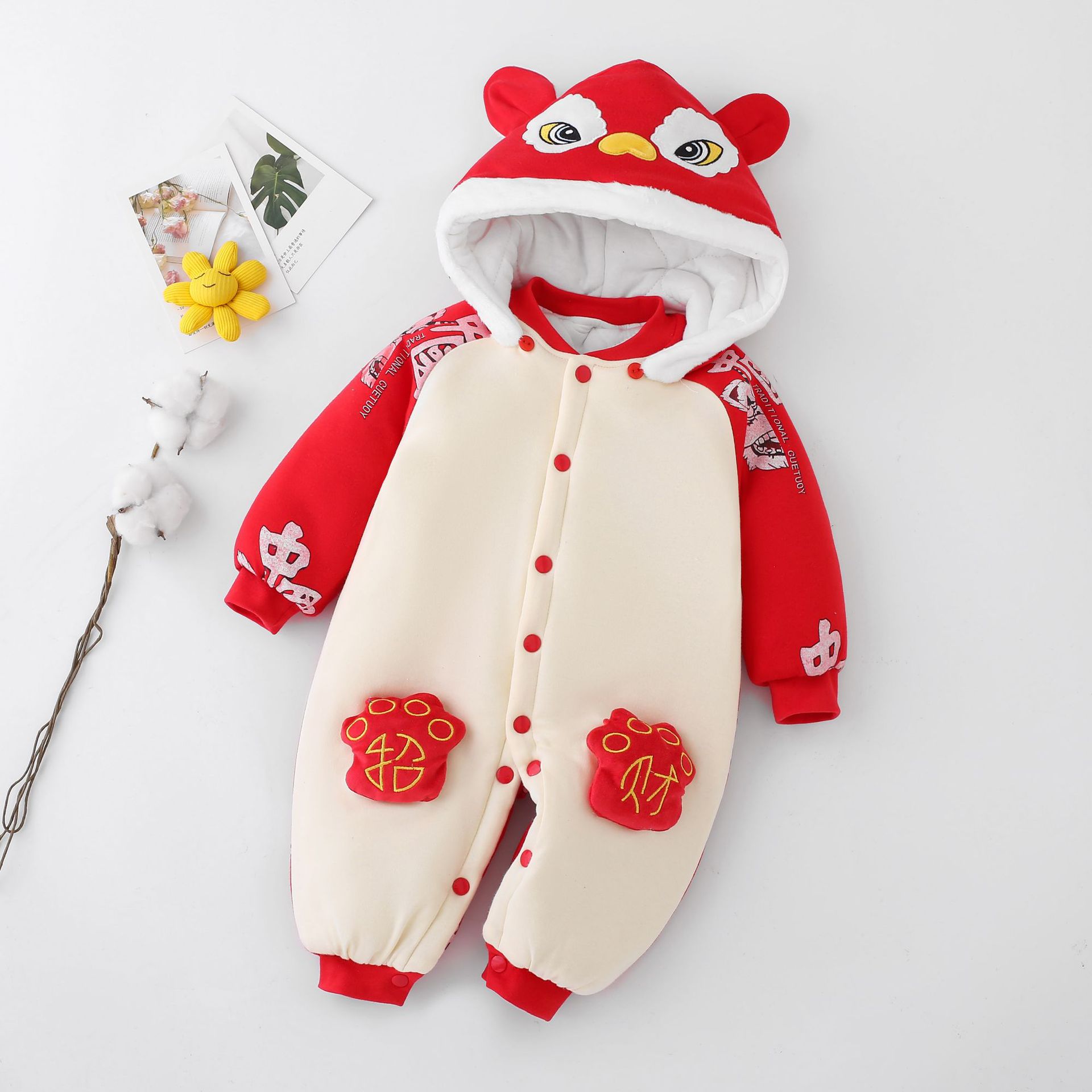 Picture of Baby Jumpsuit quilted super cute romper newborn cute cartoon clothes hooded baby romper