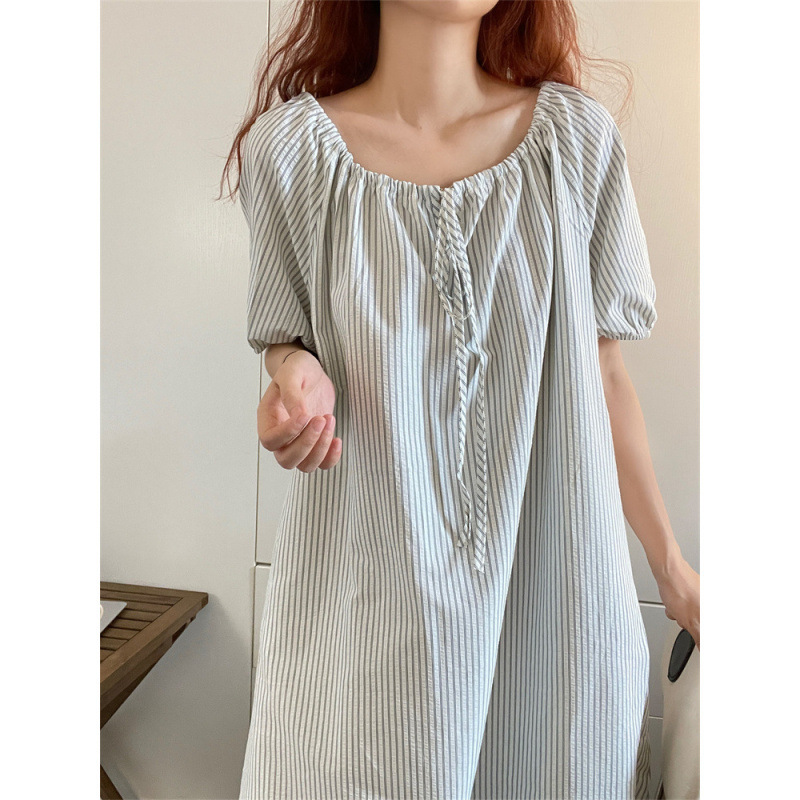 6153 Stripesd Nightgown 2025 Summer New Pajamas for Women Internet Celebrity Ins Style Nightgown Women's Home Clothes
