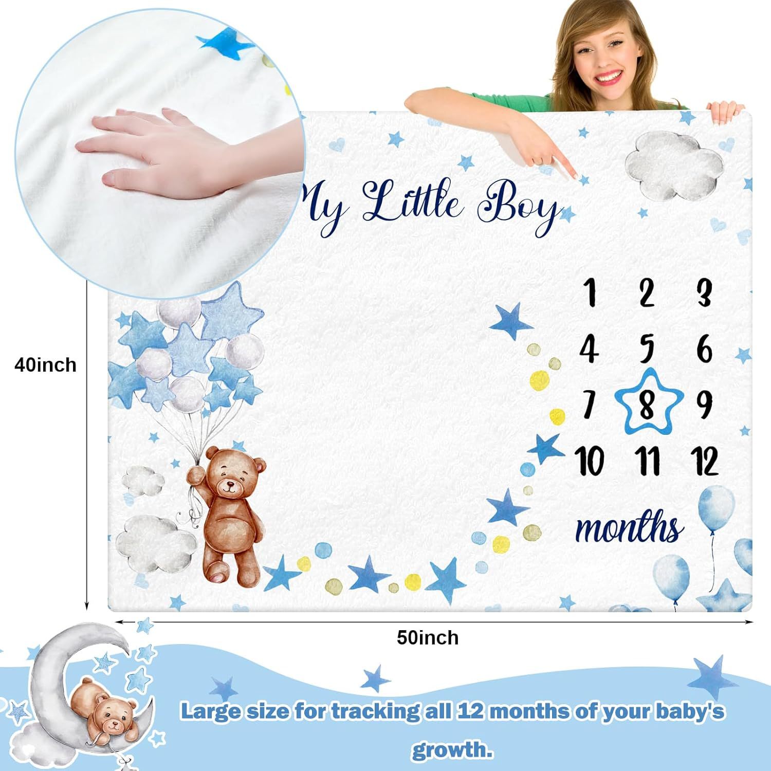 Cross-border Wholesale Baby Milestone Blanket Baby Growth Commemorative Photography Blanket Double-sided Flannel Soft Photo Blanket